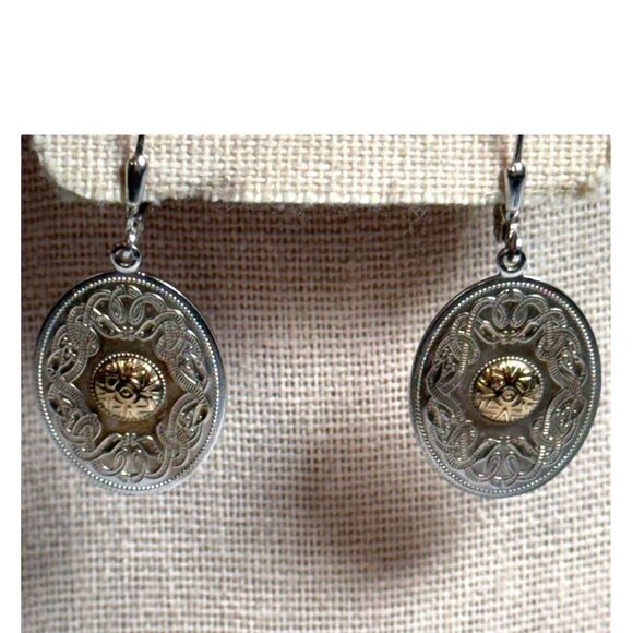Celtic Warrior Sterling with 18k Bead Earrings Ardagh Chalice Shield Luer Back - Picture 3 of 6